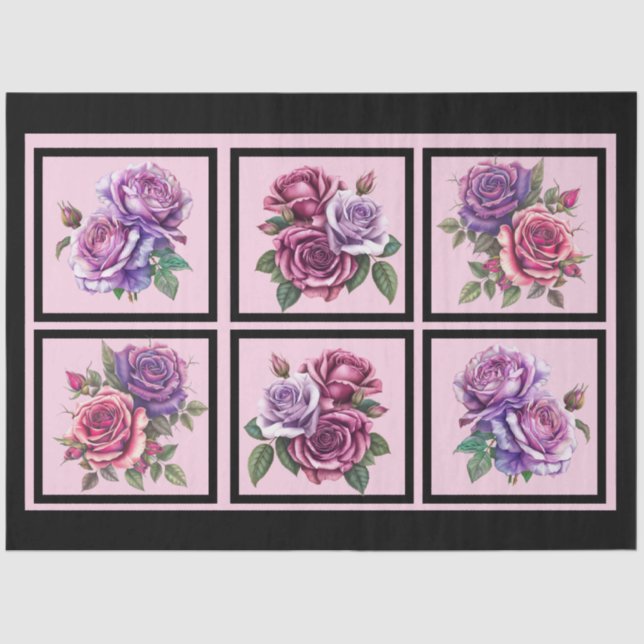 Lavender Rose Bouquets Tiled Decoupage Tissue Paper (Front)
