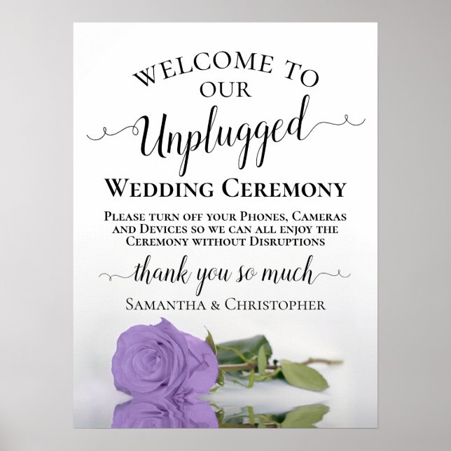 Lavender Rose Chic Unplugged Wedding Ceremony Poster (Front)