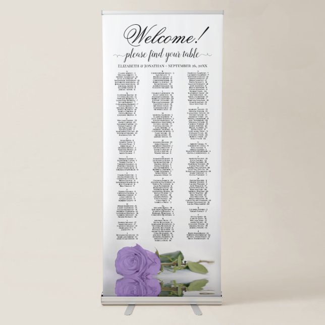 Lavender Rose Elegant Alphabetical Seating Chart Retractable Banner (Front)