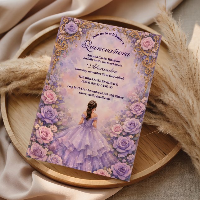 Lavender Rose Fairytale Quinceañera Invitation (Creator Uploaded)