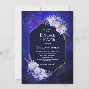 Lavender Rose Floral Blue Geometric Bridal Shower Invitation