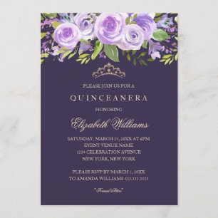 Lavender Rose Floral Quinceanera Invitation