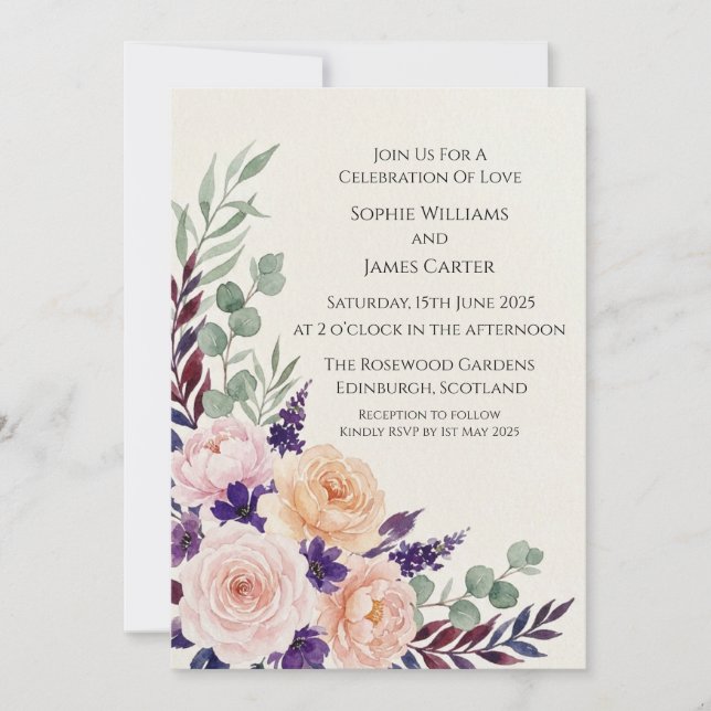 Lavender Rose Greenery Wedding Invitation (Front)