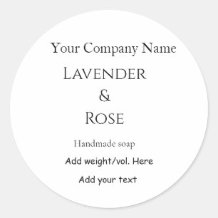 Lavender rose handmade soap add weight name text classic round sticker