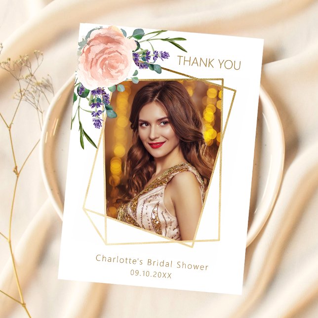 Lavender rose photo Bridal Shower Thank you card (Creator Uploaded)