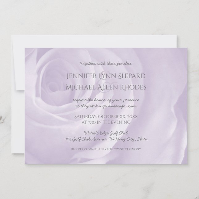 lavender rose simple elegant wedding invitation (Front)