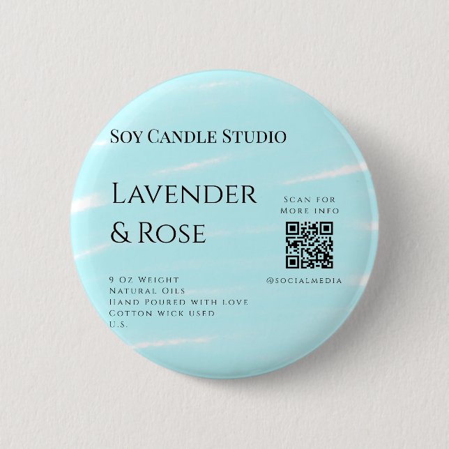 Lavender rose soy candle business add q r code tex 6 cm round badge (Front)