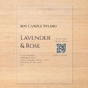 Lavender rose soy candle business add q r code tex acrylic invitations
