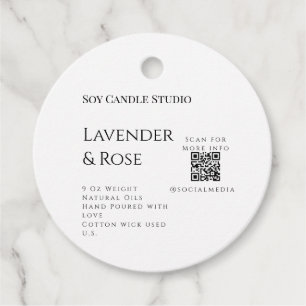 Lavender rose soy candle business add q r code tex favour tags