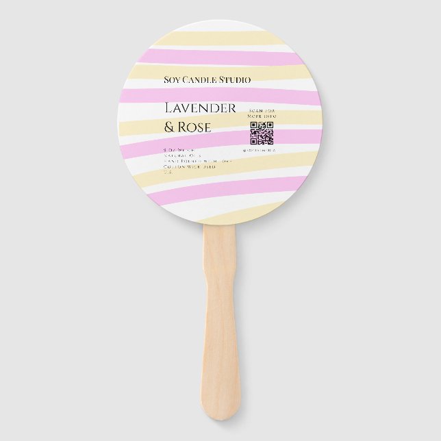 Lavender rose soy candle business add q r code tex hand fan (Front)