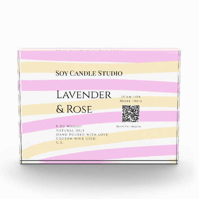 Lavender rose soy candle business add q r code tex photo block (Front)