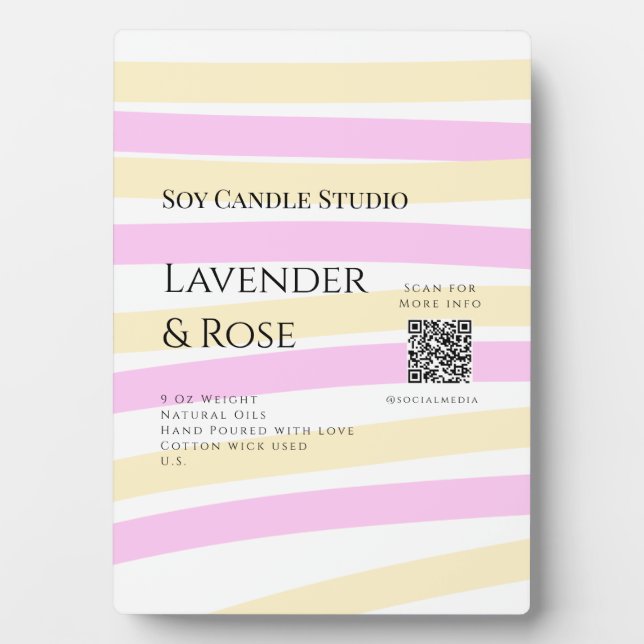 Lavender rose soy candle business add q r code tex plaque (Front)
