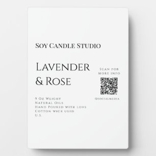 Lavender rose soy candle business add q r code tex plaque