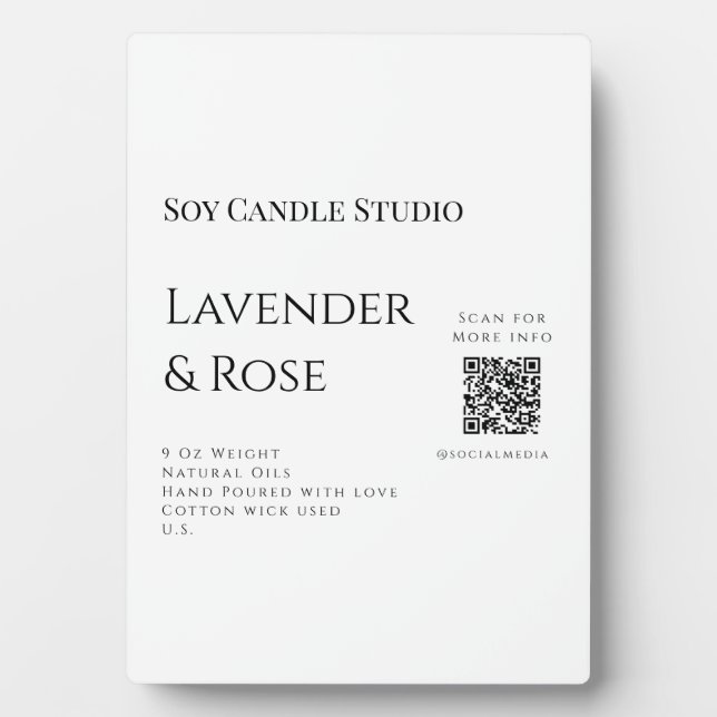 Lavender rose soy candle business add q r code tex plaque (Front)