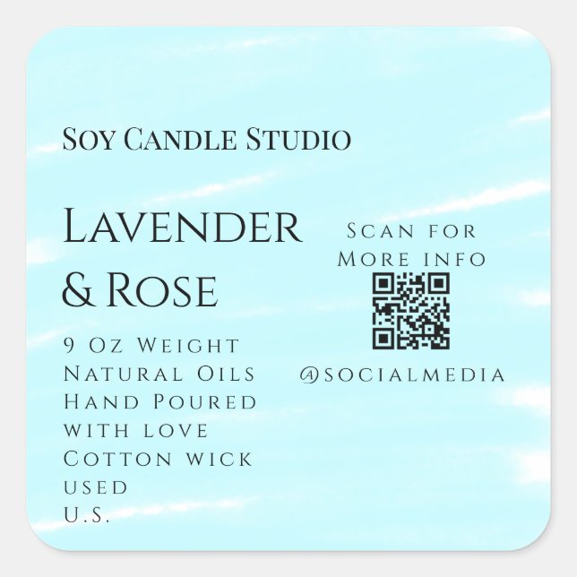 Lavender rose soy candle business add q r code tex square sticker (Front)