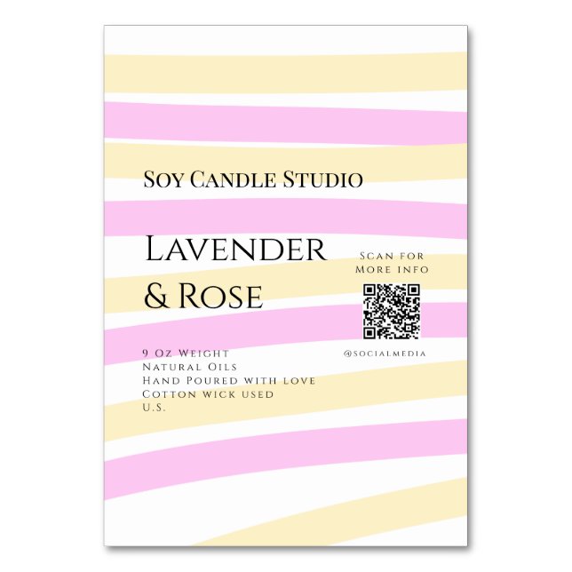 Lavender rose soy candle business add q r code tex table number (Front)