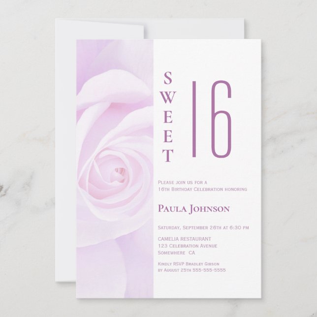Lavender Rose Sweet 16 Birthday Party Invitation (Front)