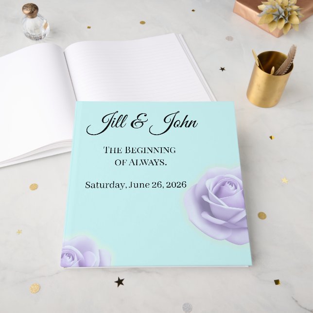 Lavender Rose Wedding Guest Book (Front Open)