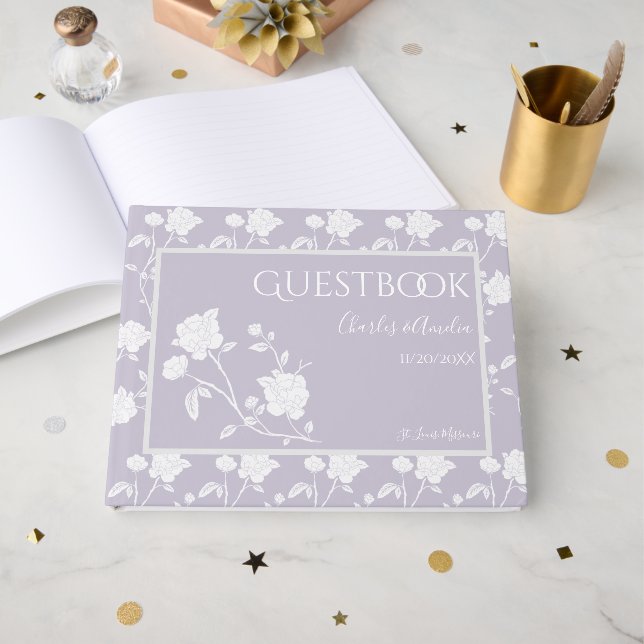 Lavender Rose Wedding Guest Book (Front Open)