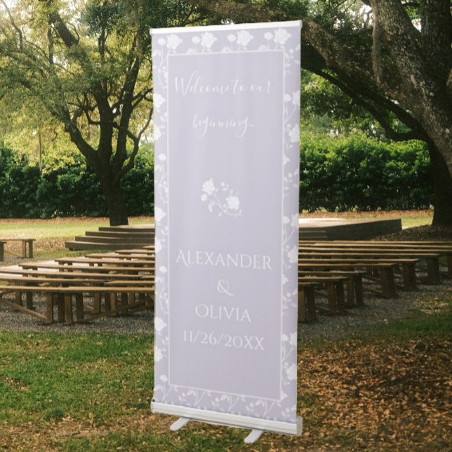 Lavender Rose Wedding Retractable Banner (Lavender Rose Wedding Welcome Banner)