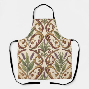 Lavender Rosemary Gold Scroll Pattern Apron