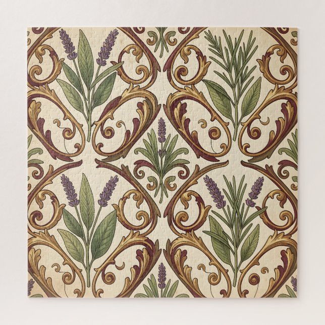 Lavender Rosemary Gold Scroll Pattern  Jigsaw Puzzle (Vertical)