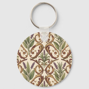 Lavender Rosemary Gold Scroll Pattern Key Ring