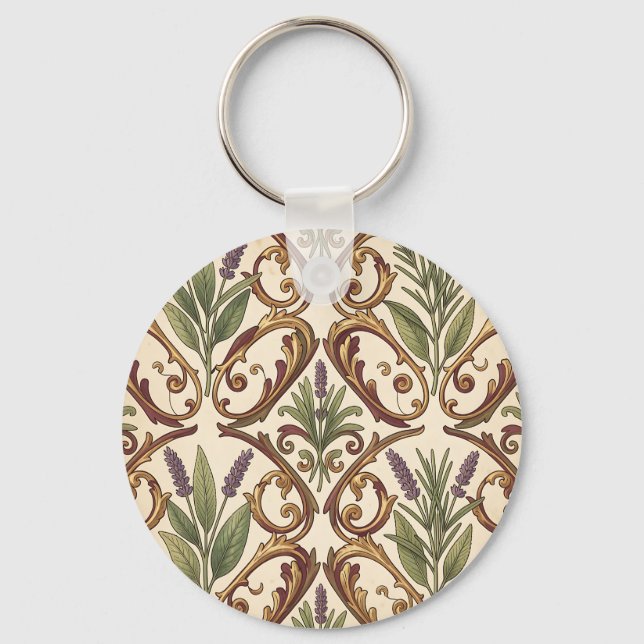 Lavender Rosemary Gold Scroll Pattern  Key Ring (Front)