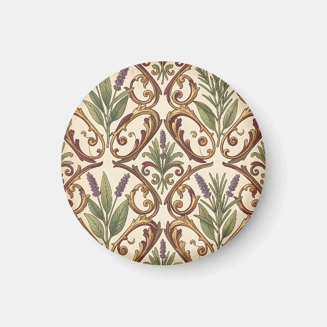 Lavender Rosemary Gold Scroll Pattern  Magnet (Front)