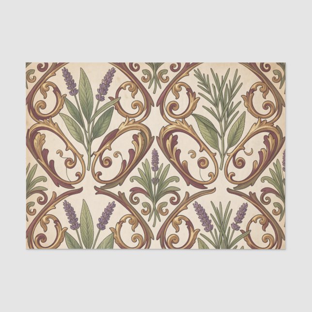 Lavender Rosemary Gold Scroll Pattern  Tissue Paper (Front)