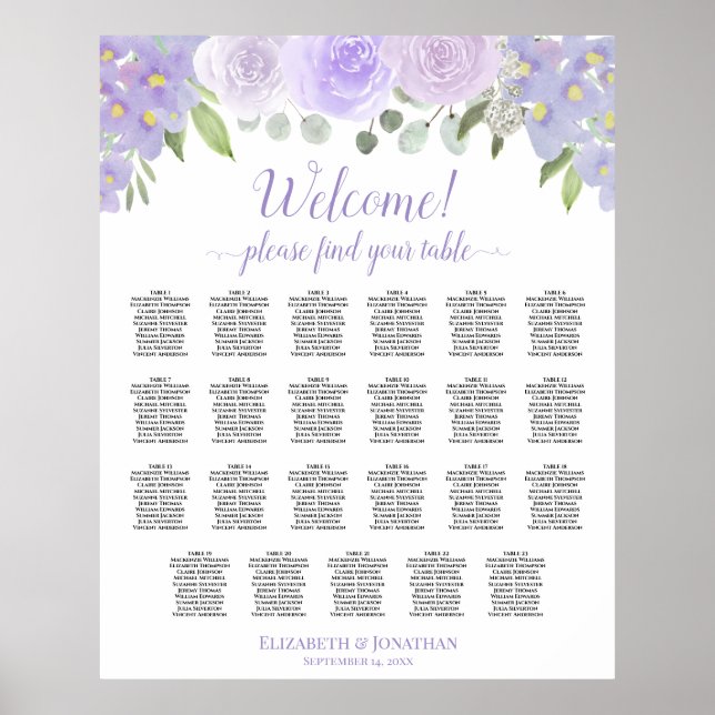 Lavender Roses 23 Table Boho Wedding Seating Chart (Front)