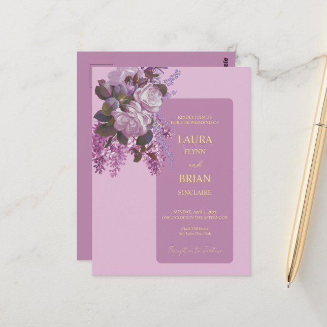 Lavender, Roses and Lilacs, Budget Wedding Postcard (Front/Back In Situ)