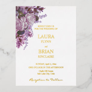 Lavender, Roses and Lilacs, Wedding Foil Invitation Postcard