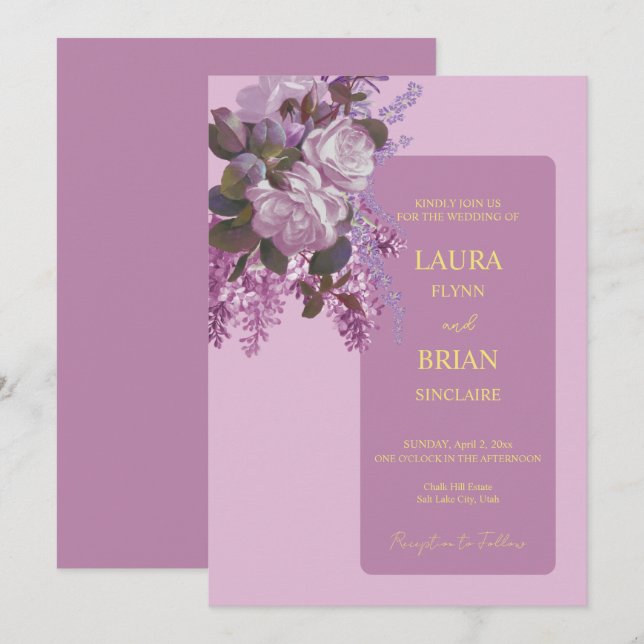 Lavender, Roses and Lilacs, Wedding Invitation (Front/Back)