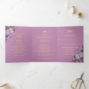 Lavender, Roses and Lilacs, Wedding Tri-Fold Card