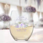 Lavender Roses Bridesmaid Maid of Honour Gift Stemless Wine Glass<br><div class="desc">This set is the perfect choice for thanking the bridesmaids and maid of honour at your wedding. The beautiful boho chic design features a bouquet of hand painted watercolor roses and blossoms in shades of lavender, lilac, and dusty purple, along with eucalyptus sprigs and garden greenery. Her name & title...</div>