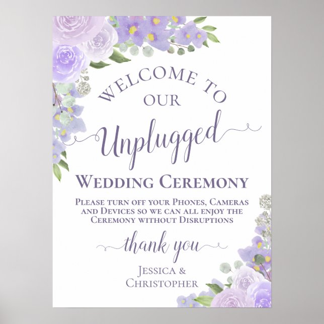 Lavender Roses Chic Unplugged Wedding Ceremony Poster (Front)