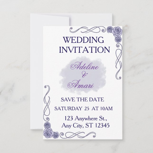 Lavender Roses Clouds Floral Wedding Invitation (Front)