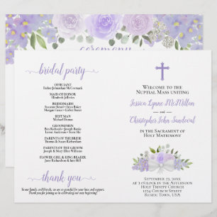 Lavender Roses DIY Fold Catholic Wedding Program