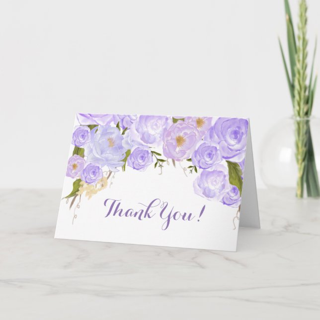 Lavender roses Floral Thank you Note (Front)