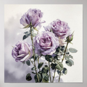 Lavender Roses Flower Art Print Poster