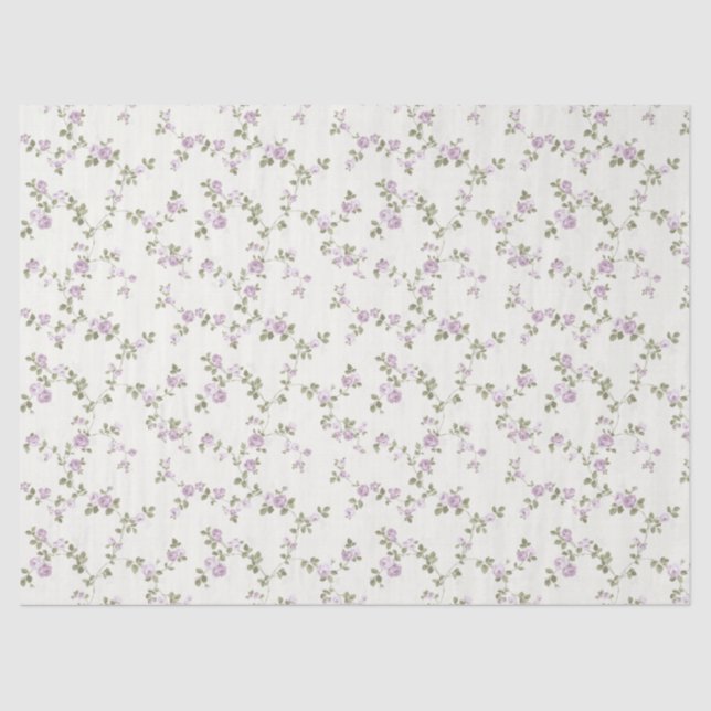Lavender Roses Ivory Shabby Gift Wrap Tissue Paper (Front)