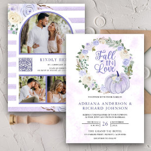Lavender Roses Pumpkin Photo QR Code Wedding Invitation