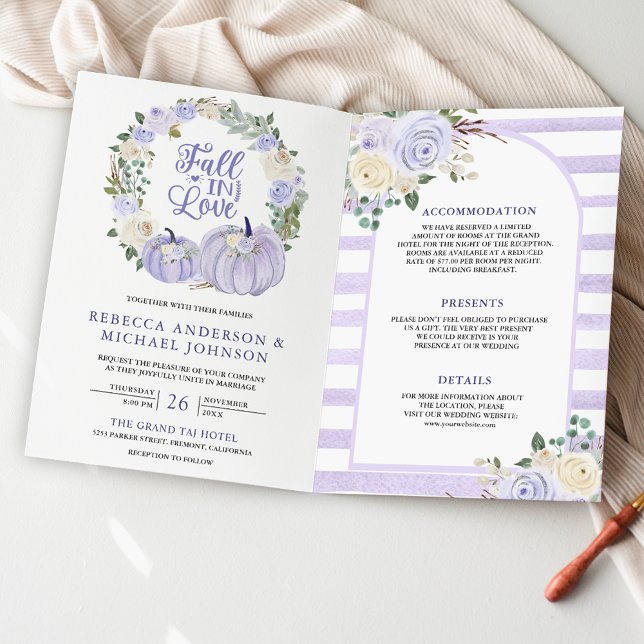 Lavender Roses Pumpkin QR Code Wedding Invitation (Creator Uploaded)