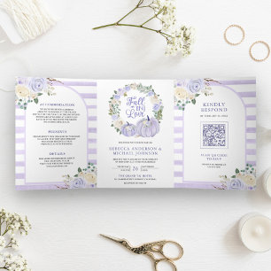Lavender Roses Pumpkin QR Code Wedding Tri-Fold Invitation