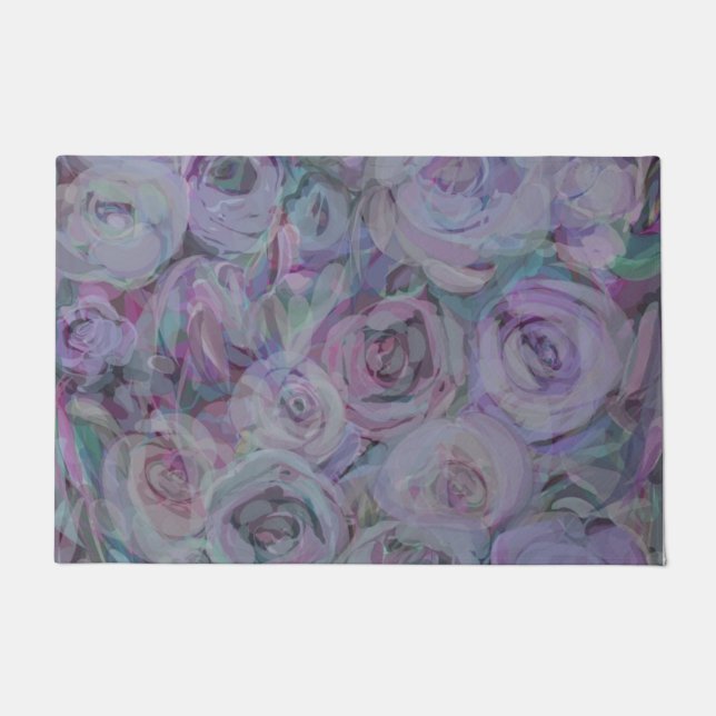 Lavender Roses Watercolor Art Doormat (Front)