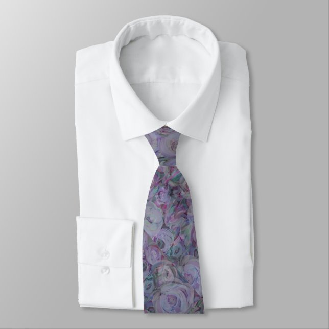 Lavender Roses Watercolor Art Tie (Tied)
