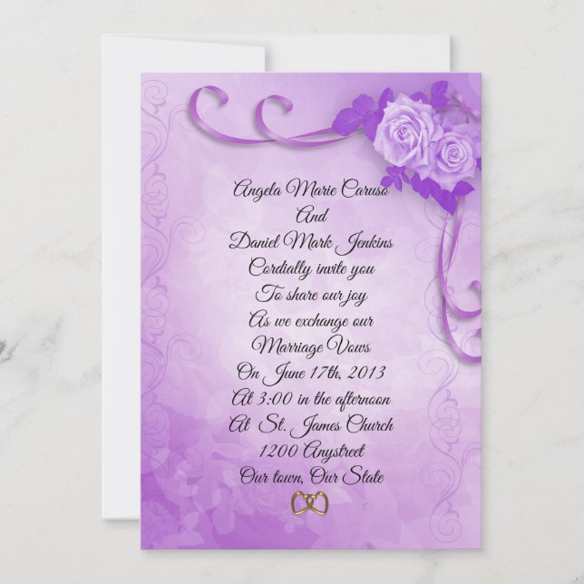 Lavender roses Wedding invitations, elegant  Invitation (Front)