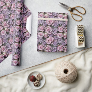 Lavender Roses With Soft Lilac And Pink Wrapping Paper