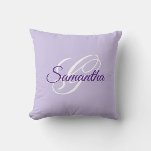 Lavender Royal Purple and White Fancy Monogram Cushion